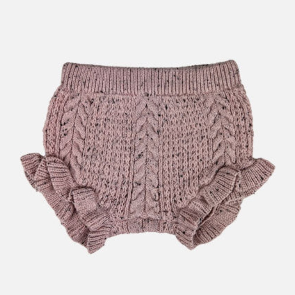 Milk Monster Ember Knitted Bloomers Ruffle Shorts Baby Girls in‎ Rose Speckle